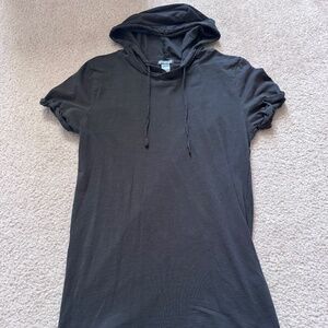 H&M Divided Longline Hooded T-Shirt | Size XS | Black